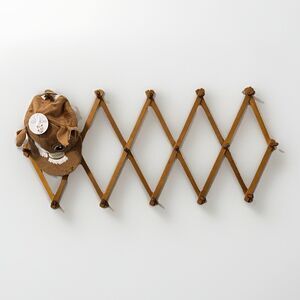 Vintage MCM Accordion Wall Rack Expandable Wood Hat Coat Key Holder 16 Peg